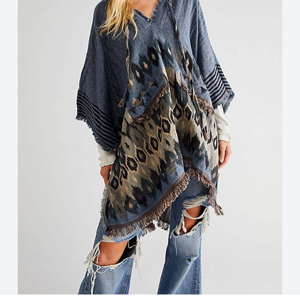 Bohemian Blue and Brown Poncho